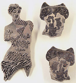 Greek Goddess Earclips & Brooch, signed