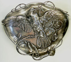 Art Nouveau Dish with Bird, Flowers and Pods