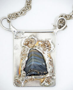 Designer Sautoir, Wiggers, Denmark, silver/pewter, raw agate